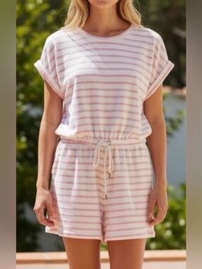 Lou & Grey Striped Pink & White Knit Romper